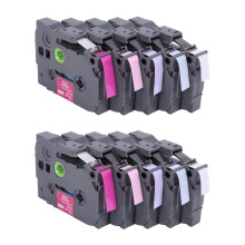 2X Remplacement de La Bande D'éTiquettes Compatible pour La P - Toucher 12 mm 1/2 Pouce Laminé (Baie Rose / Rose / Violet / Bleu / Blanc) pour