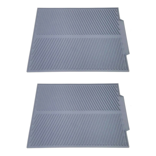 2X Drain Rack Silicone Dish Drainer Tray Large Sink Drying Rack Worktop Organizer Drying Rack for Dishes Tableware Grey