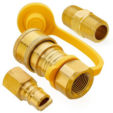 3/8 Inch Natural Gas Quick Connect Fittings, Solid Brass LP Gas Propane Hose Quick Disconnect Kit