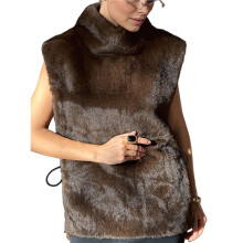 Damesvest van Imitatiebont - Luxe Mouwloze Trui/Sjaal voor Warmte in de Winter Bruin S