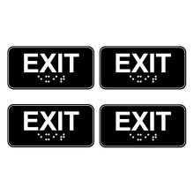 4pcs Exit Sign with Braille, 6x3in Emergency Exit Sign Plastic Exit Warning Signage with Adhesive Mounting Strips