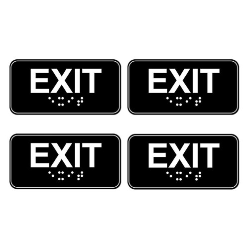 4pcs Exit Sign with Braille, 6x3in Emergency Exit Sign Plastic Exit Warning Signage with Adhesive Mounting Strips