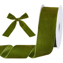 Olive Green Velvet Ribbon 2" x 10 Yds – Single-Face Craft Ribbon for Gifts, Bows, Flowers, Wreaths, Wedding & St. Patrick’s Day