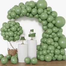 TETOU 129Pcs Sage Green Latex Balloons Kit (18/12/10/5") for Birthday, Graduation, Baby Shower, Wedding – Compatible with standard inflators