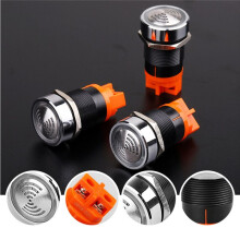 Zumbador LED de 22 mm con Luz Roja Intermitente de Alto Decibelio, Resistente Al Agua IP65, Chapado en Latón Cromado, Destello Intermitente de 12 V