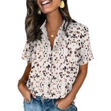Overhemden met Knoopsluiting voor Dames, Korte Mouwen, Kraag, Nette Casual Blouses met V-Hals Kleur Nr. 6 XL