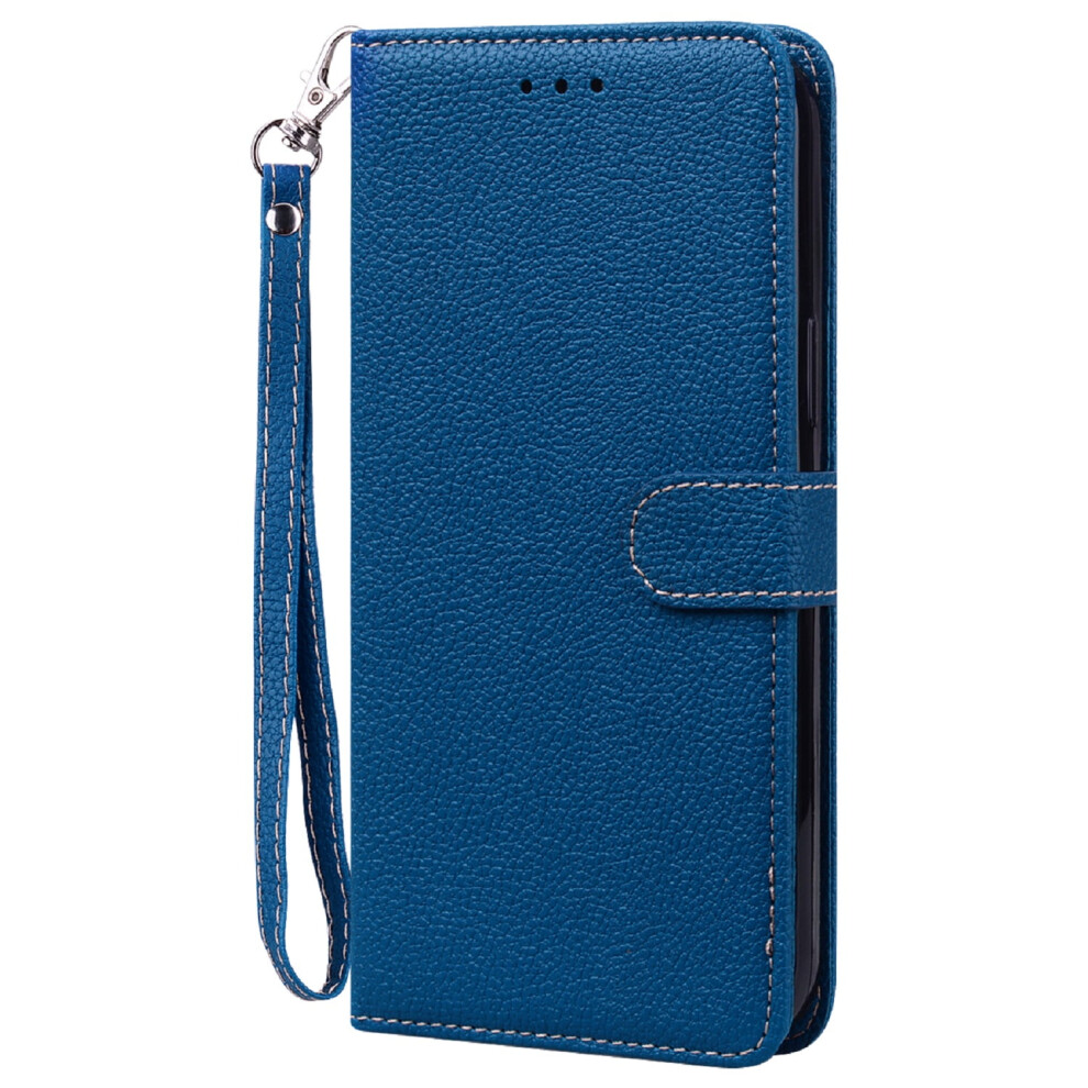 Premium Pu Leather Magnetic Flip Wallet Case With Wrist Strap & Kickstand For Compatible With Samsung Galaxy S21 6.2", Dark Blue 9448483336437