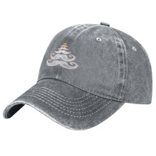 Unisex Retro Washed Christmas Hat with Mustache & Tree Design, Adjustable Sun Hat, Compatible with Holiday Celebrations