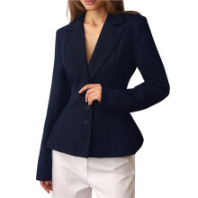 Dames Zakelijke Casual Blazers: Lange Mouwen, Slim Fit, Jasjes Marineblauw M
