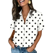 Overhemden met Knoopsluiting voor Dames, Korte Mouwen, Kraag, Nette Casual Blouses met V-Hals Kleur Nr. 1 XL