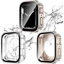 XiHAMA 2-in-1 Wasserdichte Hülle (2-in-1) kompatibel mit Apple Watch SE, SE6, 5, 4 – PC-Bumper + gehärtetes Glas, 360-Schutz