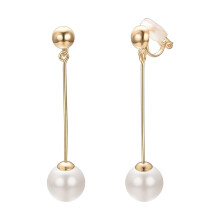 Ivory Pearl Clip on Earrings Dangle Women Gold Plated Non Pierced Ears Pearl Drop Earrings Fashion Jewelry