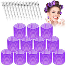 Bigodini autoportanti in plastica di grandi dimensioni, set da 24 pezzi, per capelli lunghi e spessi, per dare volume, colore viola.