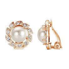 Gold and White Pearl Clip-on Earrings Rose Gold Plated Drop