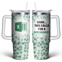 30oz Stainless Steel Tumbler with Handle & Straw – Funny Gifts for Accountants, CPAs, Coworkers – Compatible with Spreadsheets