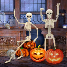 TETOU 2Pcs 14.5" Realistic Movable Skeleton Decor, Posable Joints, White Halloween Party & Haunted House Prop – Compatible with Indoor/Outdoor Use