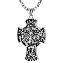 Collana di San Michele per uomo e donna – Ciondolo Arcangelo in acciaio inossidabile, Crocifisso a quattro vie, Croce celtica, Amuleto protettivo