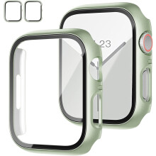 XiHAMA 2er-Pack Hülle + Displayschutzfolie aus gehärtetem Glas, kompatibel mit Apple Watch Series 9/8/7 (41 mm), schlanke HD-PC-Hülle