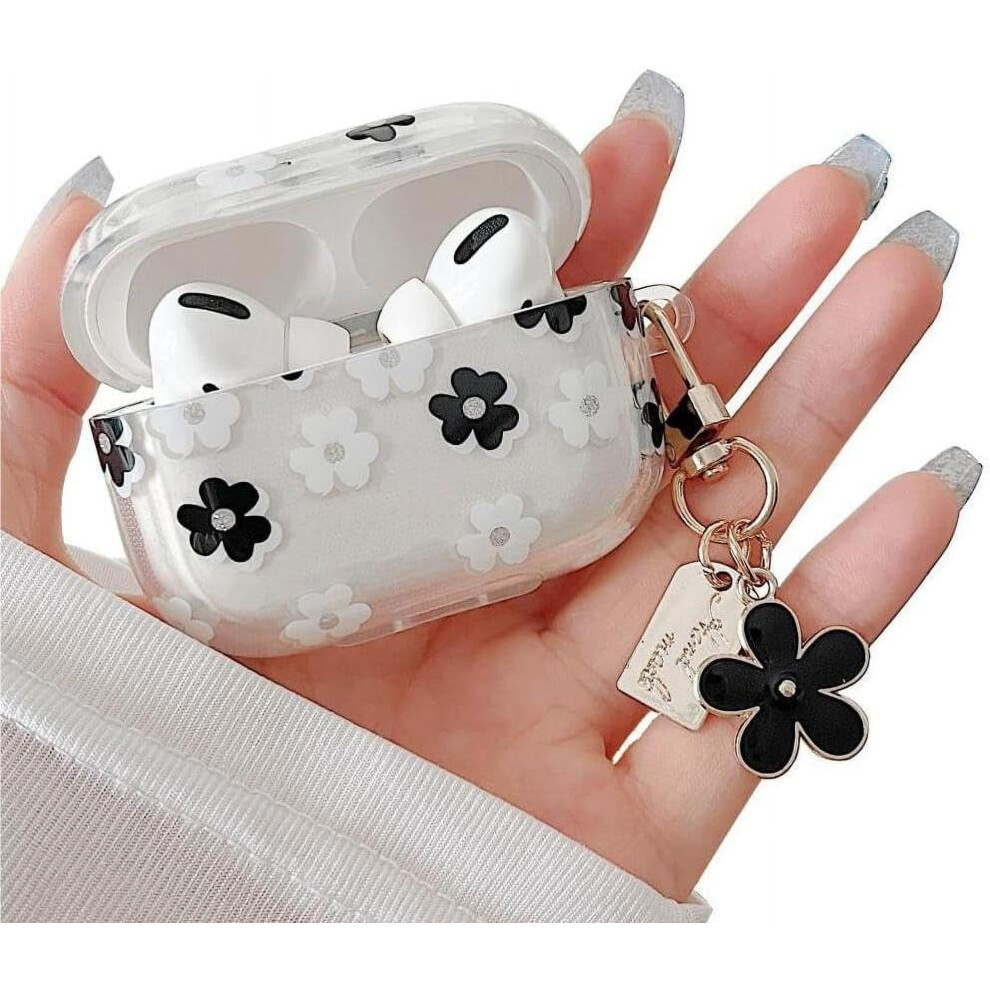 Compatible With Airpods Pro 2 Clear Case Â Cute Floral Cartoon Design With Keychain, Soft Tpu Shockproof Protection For Girls & Women Â Black 9479868439269