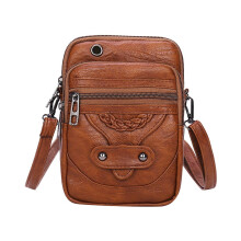 Women's Small Leather Cell Phone Purse Bag, PU Leather Zipper Shoulder Clutch, Card Holder Purse - Brown, 19x13x5cm