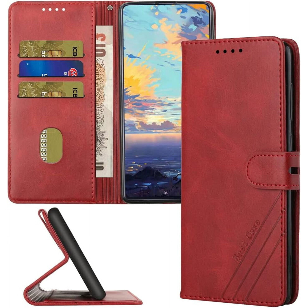 Compatible With Motorola Moto G Stylus 5G 2024 Â Matte Leather Wallet Case With Card Slots, Kickstand, Magnetic & Shockproof Features Red 9479868440333