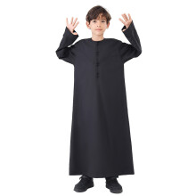 Barn Thobe för pojkar arabiska Tobes långärmad kaftan broderad morgonrock med fickor arabiska abayakläder