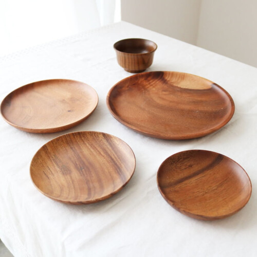 Acacia Wood Round Plate Set 12 inch