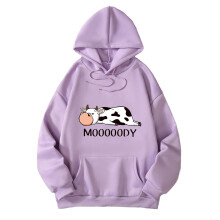 Womens Casual Hoodies Oversized Loose Fit Fashion Cow Printed Round Neck Long Sleeve Sweatshirts For Everyday Wear Trendy Pullover Tops For Women