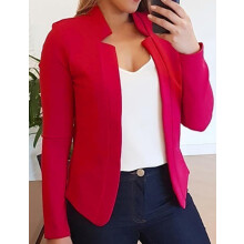 Pluss størrelse dameblazer med åpen front og lange ermer, avslappet ensfarget dressjakke til kontoret, S-5XL