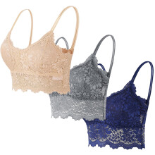 3PCS Women's Lace Bralette - Strappy Backless Anti-Slip Camisole Bra, Floral Lace Lingerie for Daily Wear & Layering (S-XL)
