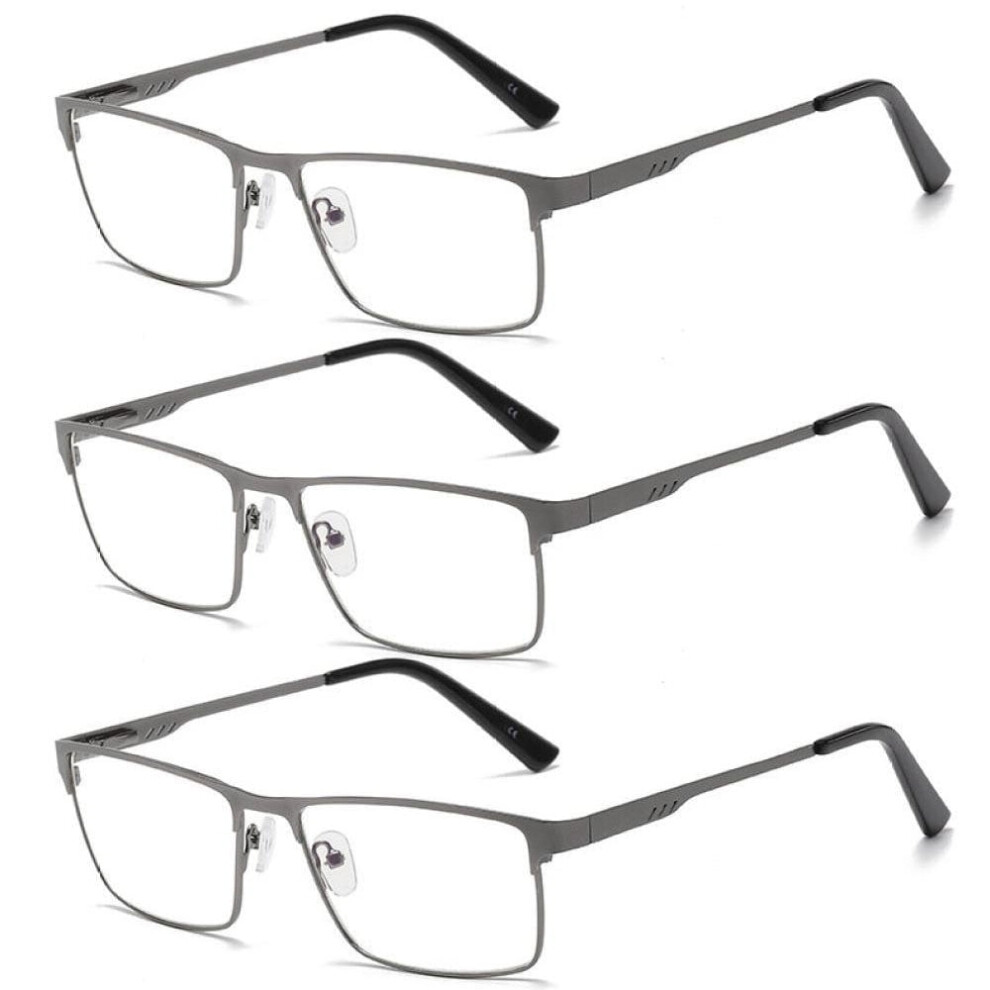 3 Pairs of Mens Classic HD Rectangle Reading Glasses +3.5, Metal Gunmetal Spring Hinges Classic Readers 3.5