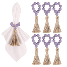 6 Pieces Wooden Bead Napkin Rings, Farmhouse Stretchable Napkin Rings for Dining Table