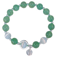 Green Strawberry Crystal Cat's Eye Bracelet for Women, Stretch Healing Bracelet with 925 Sterling Silver, 7.1" – Compatible with Daily Wear