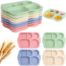 8-Pc 12" Divided Plates, Wheat Straw, Dishwasher & Microwave Safe, Portion Control Trays for Kids & Adults