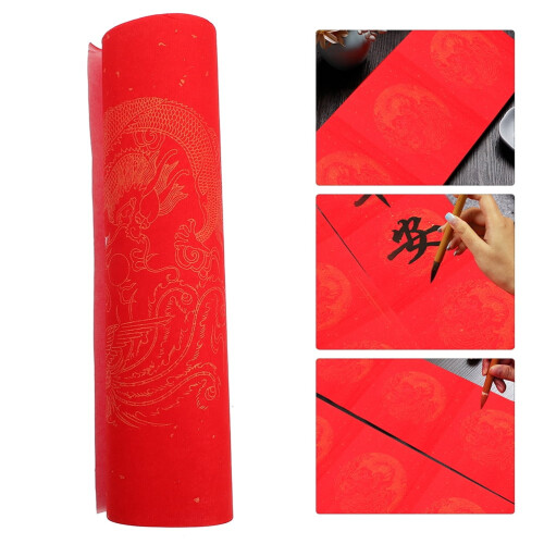 Red calligraphy practice paper blank roll 78.7x13.4x0.04 in
