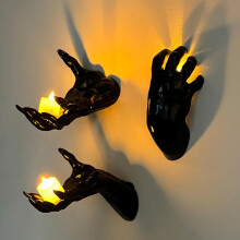 TETOU 3-Pack Wall-Mounted Creepy Reaching Hands with Lighted Candles, Life-Sized Gothic Halloween Decor, Compatible with Indoor/Outdoor