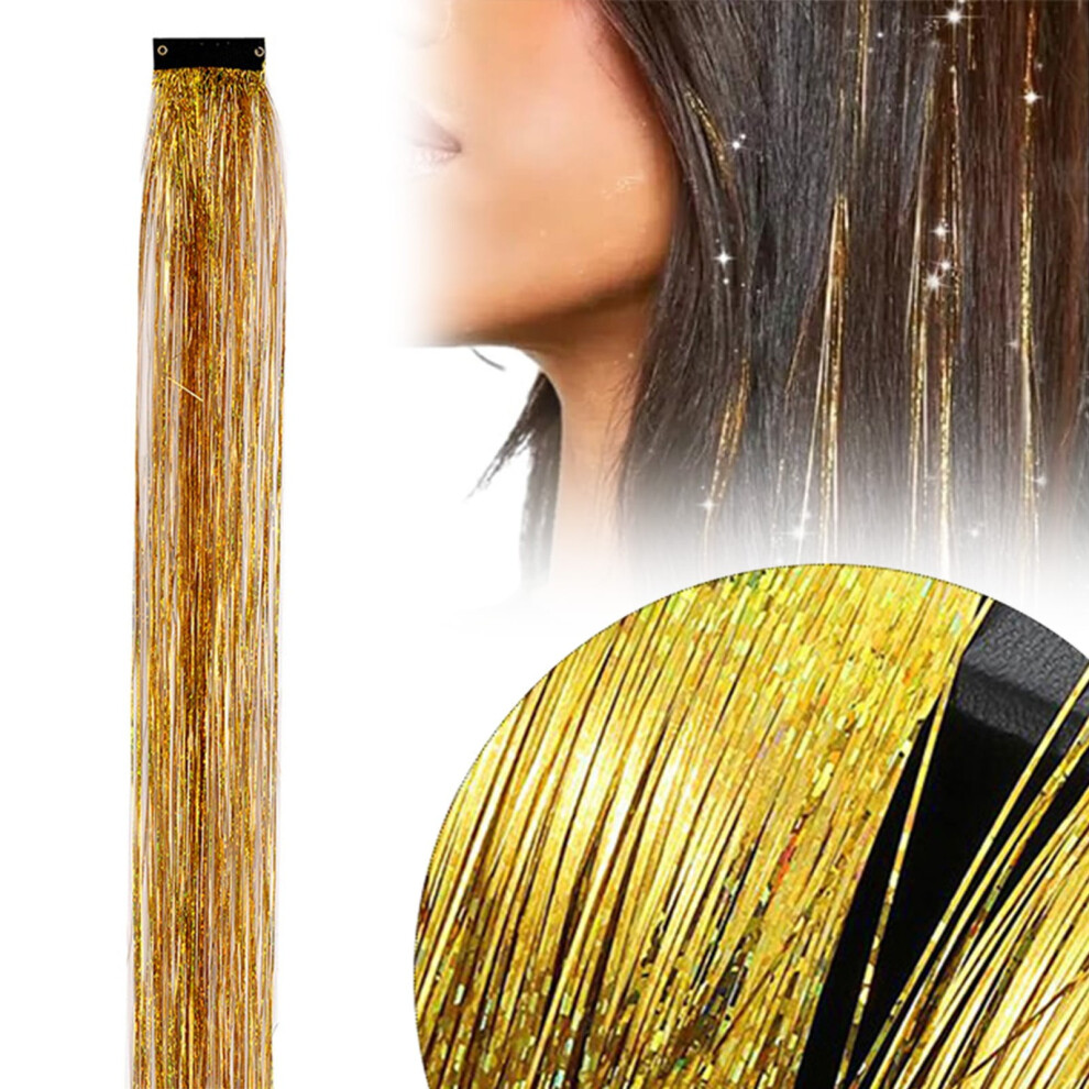 Unisex Glitter Hair Clip, 20" Single Clip-In Tinsel Extension For Parties & Festivals Â Compatible With Synthetic Hair