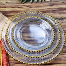 Gold/Clear Acrylic Round Charger Plates with Beaded Rim – Compatible with Modern Tableware
