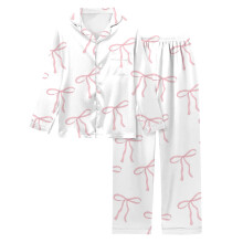 Dampyjamas med rosetttryck: Långärmad topp med knappar och byxor med resår i midjan, 2-delat loungewear – Kompatibelt med alla hjärtans dag