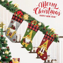 Christmas Stocking Classic Large Stockings Gnomes Santa Faceless Doll Xmas Character for Family Holiday Christmas Party Decorations, Green