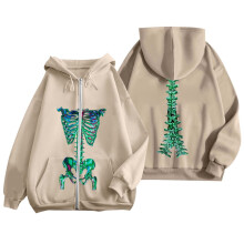 Dam Y2K-huvtröja med dragkedja, överdimensionerad, streetwear, skelettpullover med grafisk design, avslappnad, mjuk fleecejacka, atletisk, bekväm