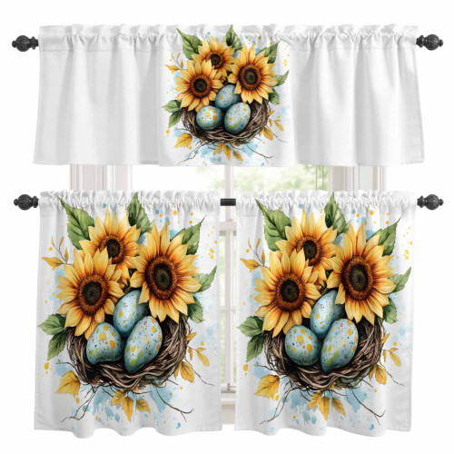 Easter Egg Nest Kitchen Curtains Set Watercolor Green