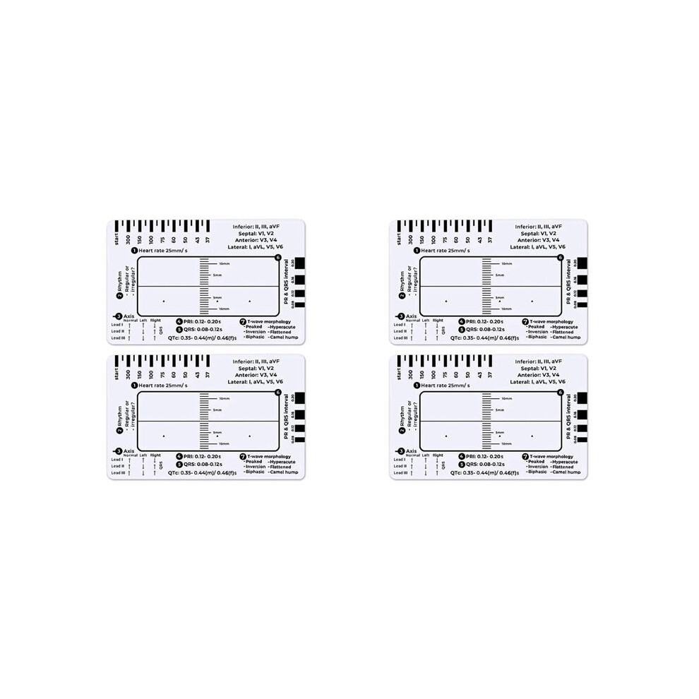 4pcs ECG 7 Step Ruler,ECG 7 Step Ruler for ECG/EKG Interpretation,ECG Reference Guide Ruler,EKG Calipers Measuring Tool