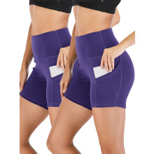 Højtaljede yogashorts til kvinder med numseløft, lommer, mavekontrol og rynket design – Kompatibel med yoga/løb