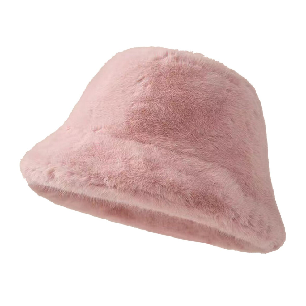 Womens Winter Faux Fur Bucket Hat, Warm Faux Mink Plush Hat Fluffy Fisherman Fuzzy Bucket Hat Russian Hat For Outdoor Brown