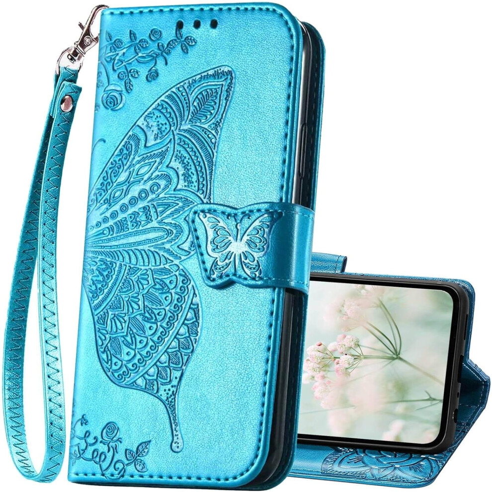 Butterfly Embossed Pu Leather Wallet Case For Galaxy A35 5G Â Flip Folio With Card Holders, Kickstand & Wrist Strap (, Compatible With Samsung Blue 9479868439719