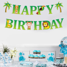 Jungle Animal Birthday Banner 1Set Flags for Childrens Themed Celebration