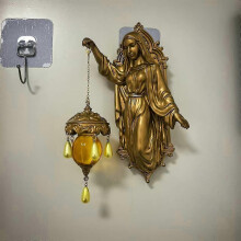 (E) Mermaid Wall Lamp, Vintage Style Retro Antique Mermaid Wall Sconce, Frosted Glass Lantern Night Light for Bedroom, Living Room, Bathroom