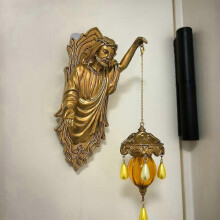 (D) Mermaid Wall Lamp, Vintage Style Retro Antique Mermaid Wall Sconce, Frosted Glass Lantern Night Light for Bedroom, Living Room, Bathroom