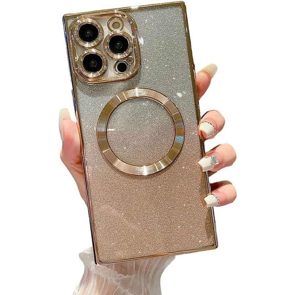 Luxury Glitter Electroplated Bumper Case With Magsafe, Gradient Soft Shockproof Lens Protection For Iphone 15 Pro (Gold) Gold 9479868437937